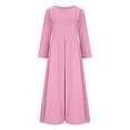 thumbnail image 6 of XUNKUSGA Cotton Linen Dresses for Women Casual Soild Button Up Long Dresses Fashion Crew Neck 3/4 Sleeve Flowy Maxi Dress for Daily,Work ,Beach S-2XL,Pink, 6 of 9