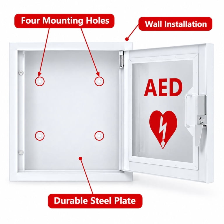 Wall-Mounted AED Cabinet, Metal Steel Storage Cabinet with Snap Lock ...
