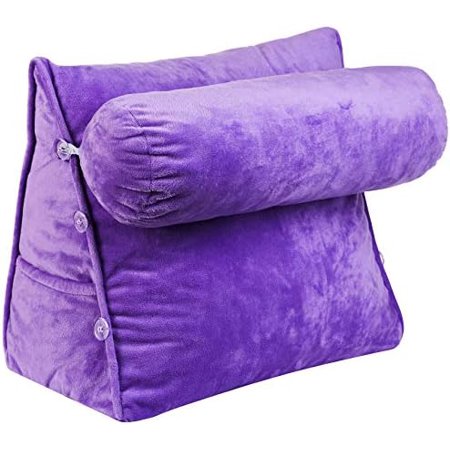 Wedge Shaped Reading And TV Pillow With Adjustable Neck Pillow, Purple
