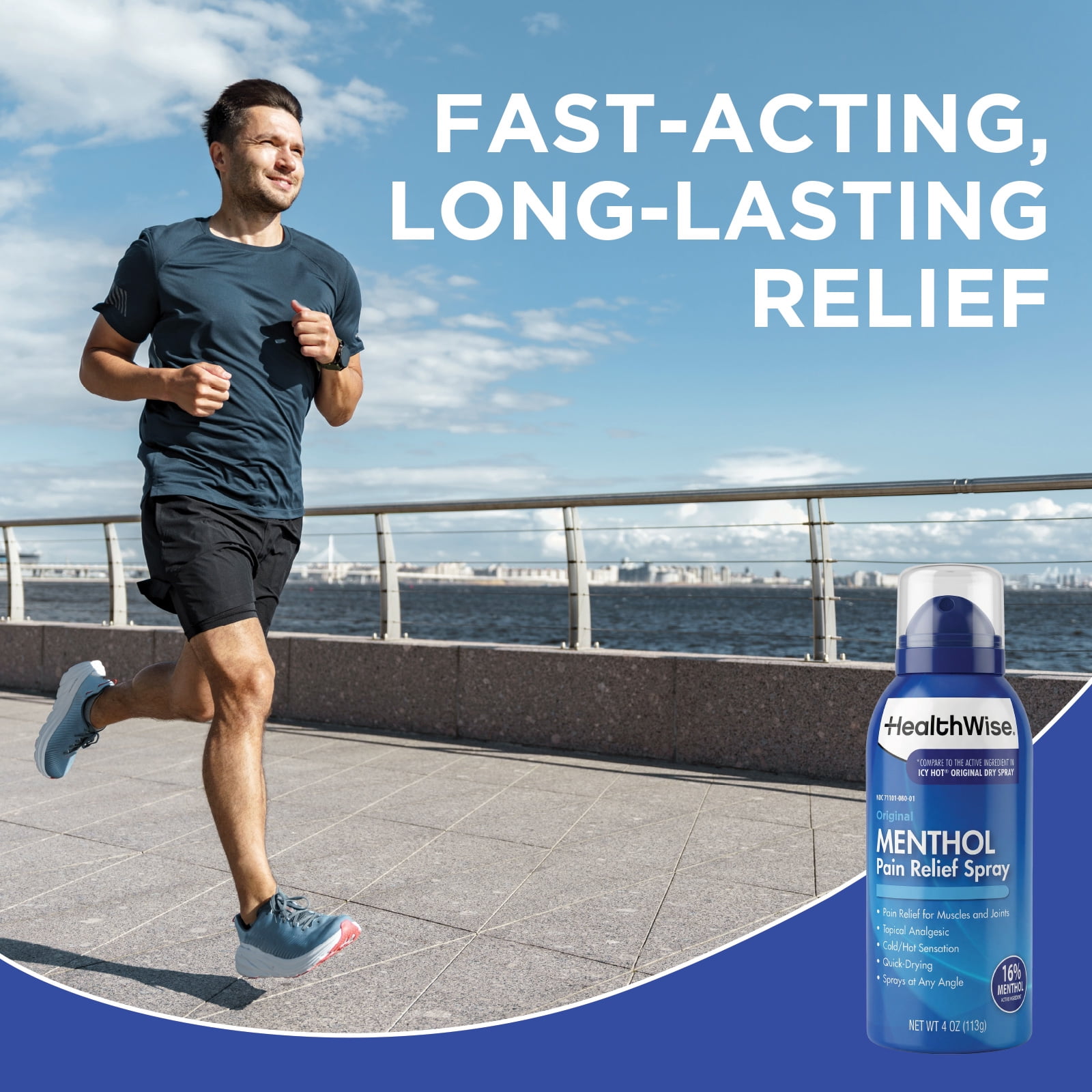 HealthWise 16% Menthol Pain Relief Spray | Cold Hot Sensation | 4 oz. 113g | Non-Greasy Formula | Immediate Penetrating Action | External Analgesic