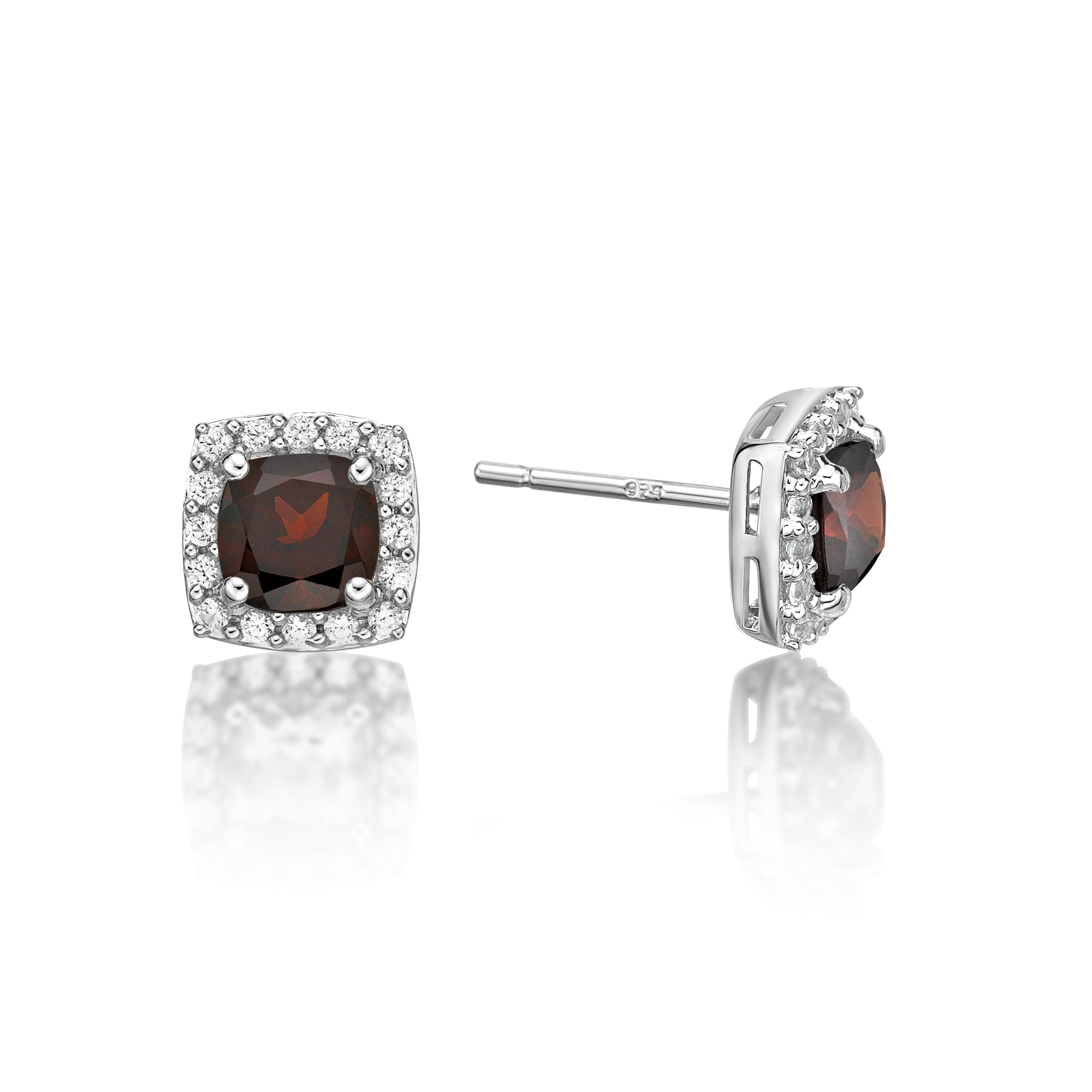 Jay Heart Designs 925 Sterling Silver Genuine Garnet and Created White Sapphire Earrings