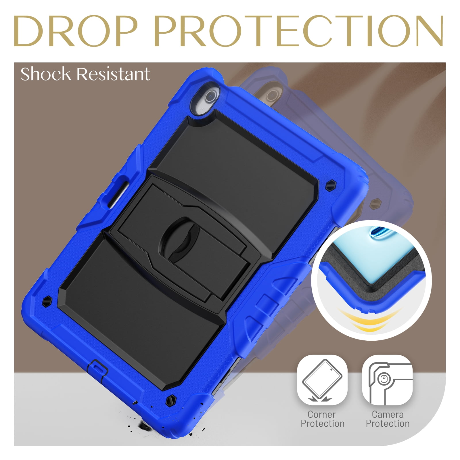Rugged Case For Apple iPad Air 13 (2024) – 3-Layer Protection Shockproof Stand Cover with Screen Protector, Adjustable Stand, Shoulder Strap, & Pencil Holder -- Darkblue