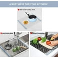 thumbnail image 4 of LAICAIW Over The Sink Dish Drying Rack, Roll Up Dish Drying Rack Kitchen Dish Rack Stainless Steel Sink Drying Rack, Foldable Dish Drainer, Gray (17.5''x13.7''), 4 of 5