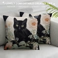 thumbnail image 3 of HENGT  Cat Lovers Gift，Cherokee Rose and Black Cat Pillow Covers Hallowmas Thanksgiving Farmhouse Outdoor Cat Lovers Room Throw Pillowcase Flannel Sofa Couch Decorative Cushion Case, 3 of 5