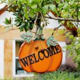 thumbnail image 4 of Decoración de puerta de Halloween para una cálida bienvenida Letrero de calabaza de madera espeluznante, 4 of 7