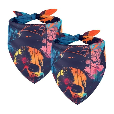 PhooArto Skull Spiderweb Pattern Dog Bandanas 2 Pack Soft Washable Pet Scarf Triangle for Large Dogs Puppies and Cats