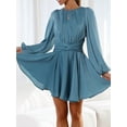 thumbnail image 3 of KelaJuan Women Spring Casual A-line Dress Solid Color Round Neck Long Lantern Sleeve Dress Fashion Back Tie-Up Mini Dress, 3 of 6
