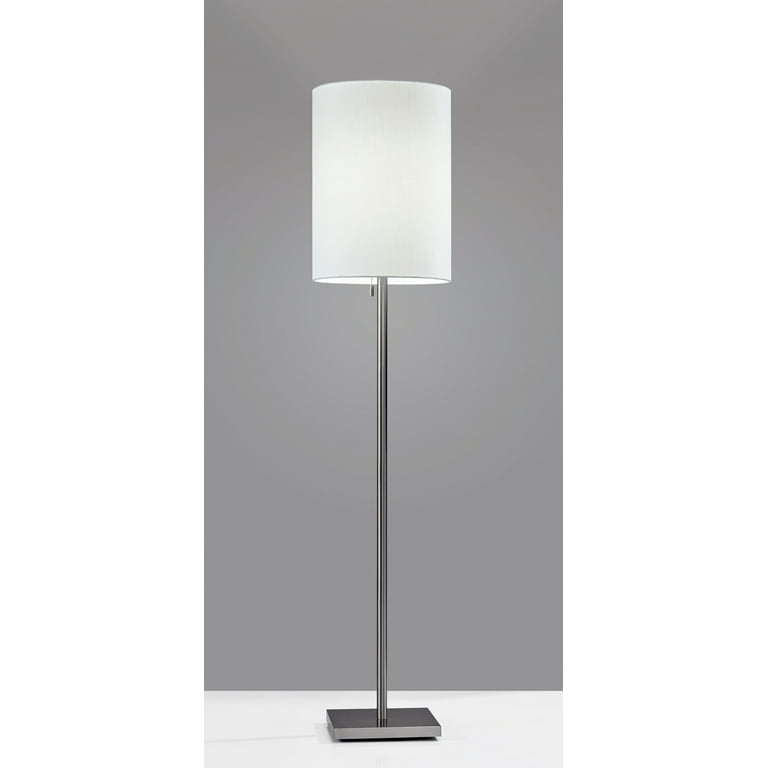 Adesso Liam Floor Lamp Brushed Steel White Textured Fabric