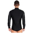 thumbnail image 2 of Aislor Men's Latin  Costume Sparkly Rhinestones Ballroom Dance Shirt Stand Collar Button Down Leotard Black M, 2 of 7