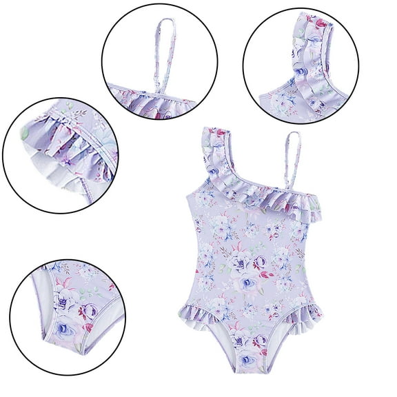 Ytdscs Toddler Kids Girls One Piece Swimsuits Ruffled Bikini Tankini Swimsuit Teenagers Slant Shoulder Bathing Suits for Girls 5-14 Years