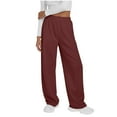 thumbnail image 2 of Makaor Tall Sweatpants for Women with Pockets Wide Leg Solid Baggy Lounge Pants with Elastic Waist Wine XL, 2 of 8