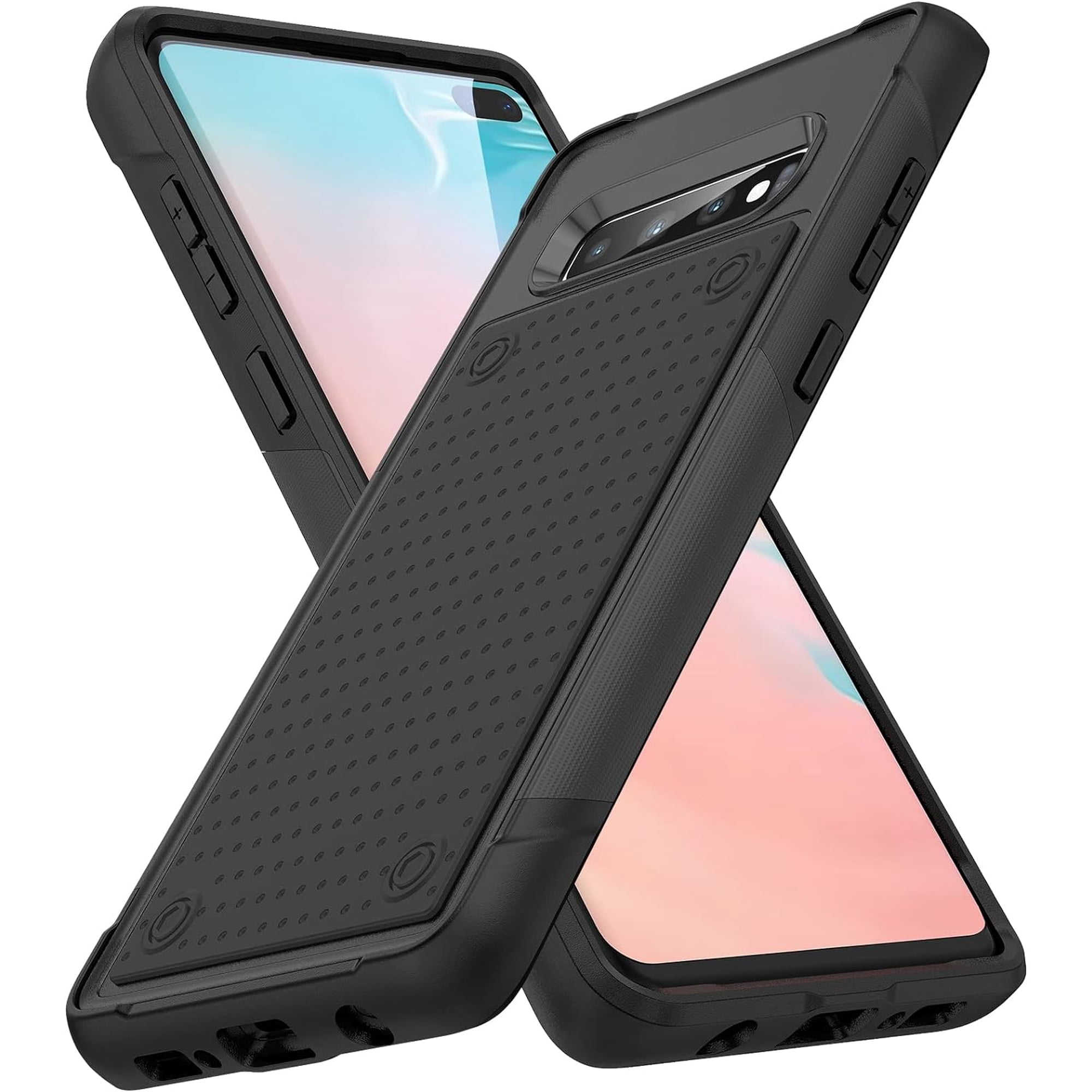 for Samsung Galaxy S10 Plus Case Galaxy S10+ Case Gift Militay Grade Drop Protective Rugged Cover Shockproof Case for Galaxy S10 Plus Phone Case for women men boy girl (Black+Black)