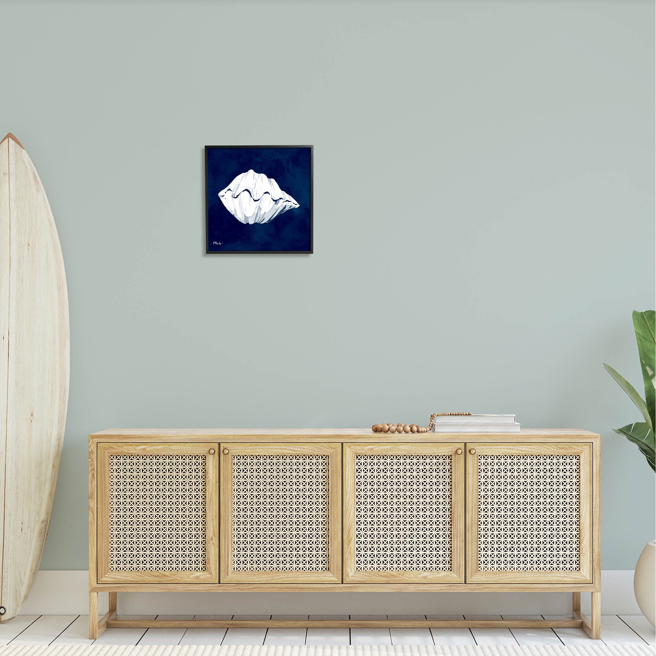 Stupell Industries Cyanotype Shells Coastal Clam Graphic Art Black Framed Art Print Wall Art, Design by Paul Brent