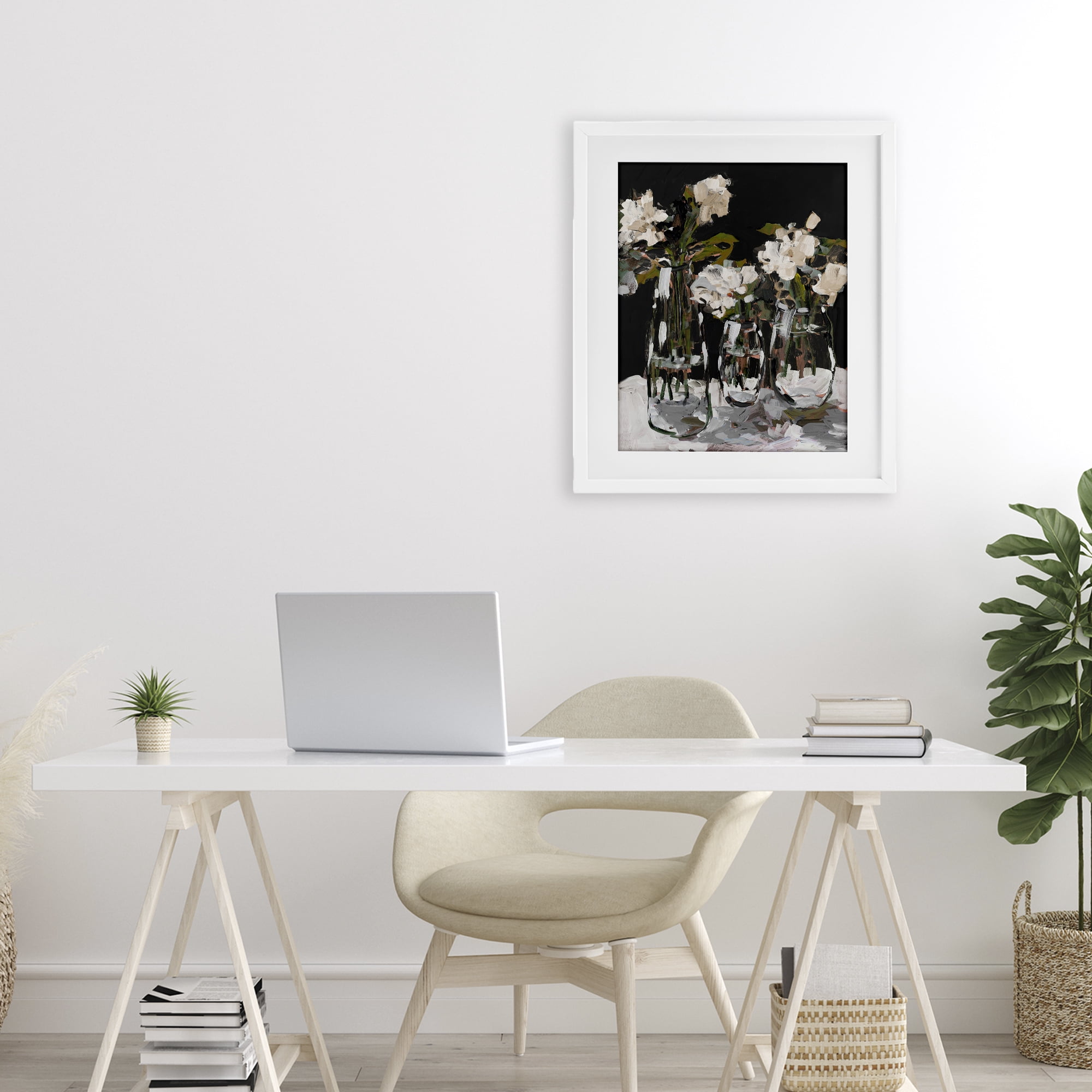 Stupell Industries Three Flower Vases on Black White Framed Print Under Glass, design by Jane Slivka