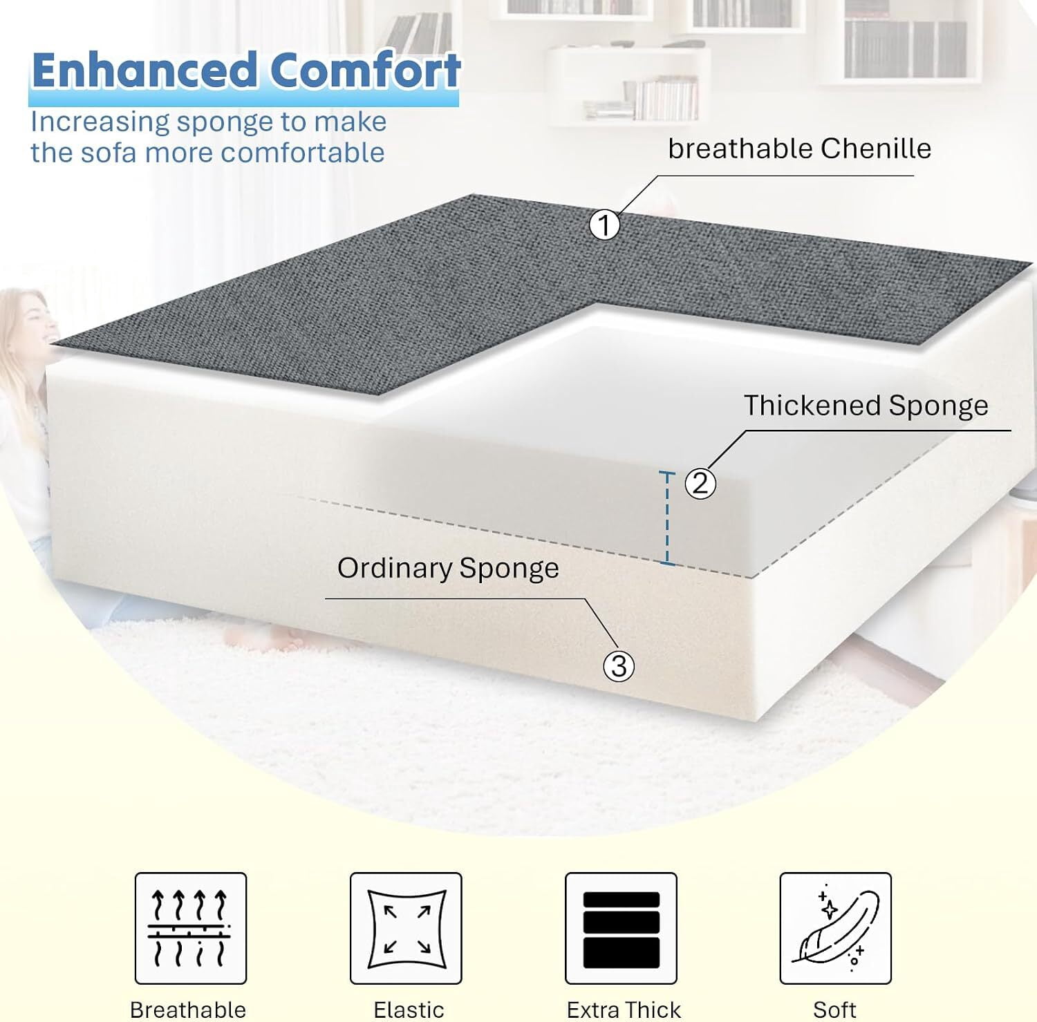 EPOWP 108" Sectional Sleeper Sofa, 7-Seater L-Shaped Modular Couch with Pull-Out Sofa Bed, Adjustable Backrest, Side Table & Charging Ports, Chenille Sectional Sofa for Living Room, Grey