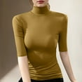 thumbnail image 2 of Women Tops, Women's Mock Turtle Neck Slim Fit Half Elbow 3/4 Short Sleeve T Shirts Tight Tops Basic Tee, 2 of 7
