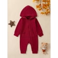 thumbnail image 3 of Musuos Infant Baby Fall Romper 0-24M Solid Colors Long Sleeve Zipper Hoodie Jumpsuit with Pocket Newborn Clothes for Boys Girls, 3 of 9