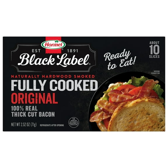 HORMEL BLACK LABEL Bacon, Gluten Free, Fully Cooked, Shelf Stable, 2.52 oz Plastic Package