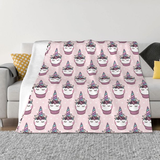 Balery Cute Cupcake Manta de Franela con Dibujo, Lujo Ultra Suave y Cálido, Antipelusa y Resistente a las Arrugas para Cama, Sofá, Camping -50"x40"