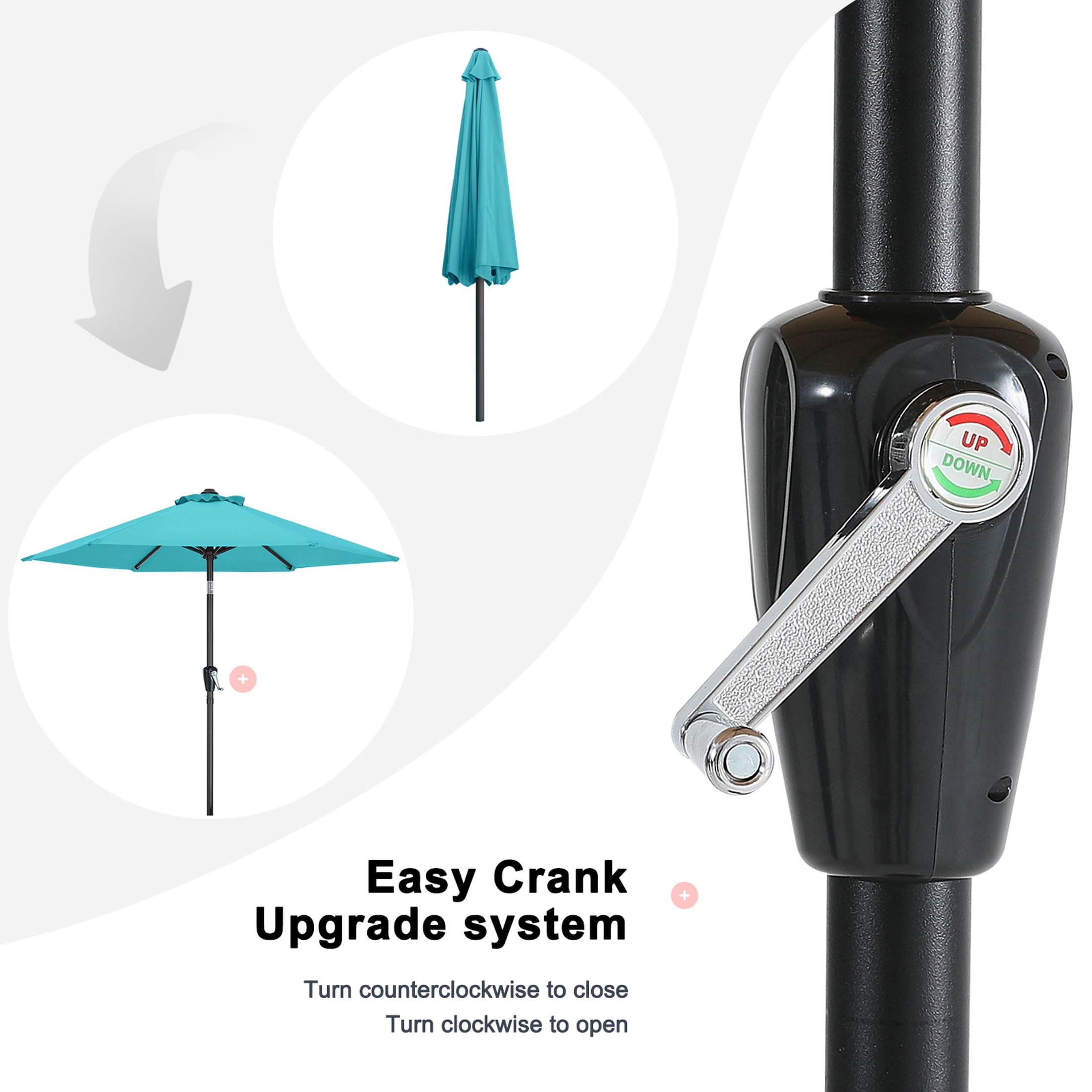 MASTERCANOPY 7.5ft Patio Market Umbrella with Tilt and Crank, Turquoise