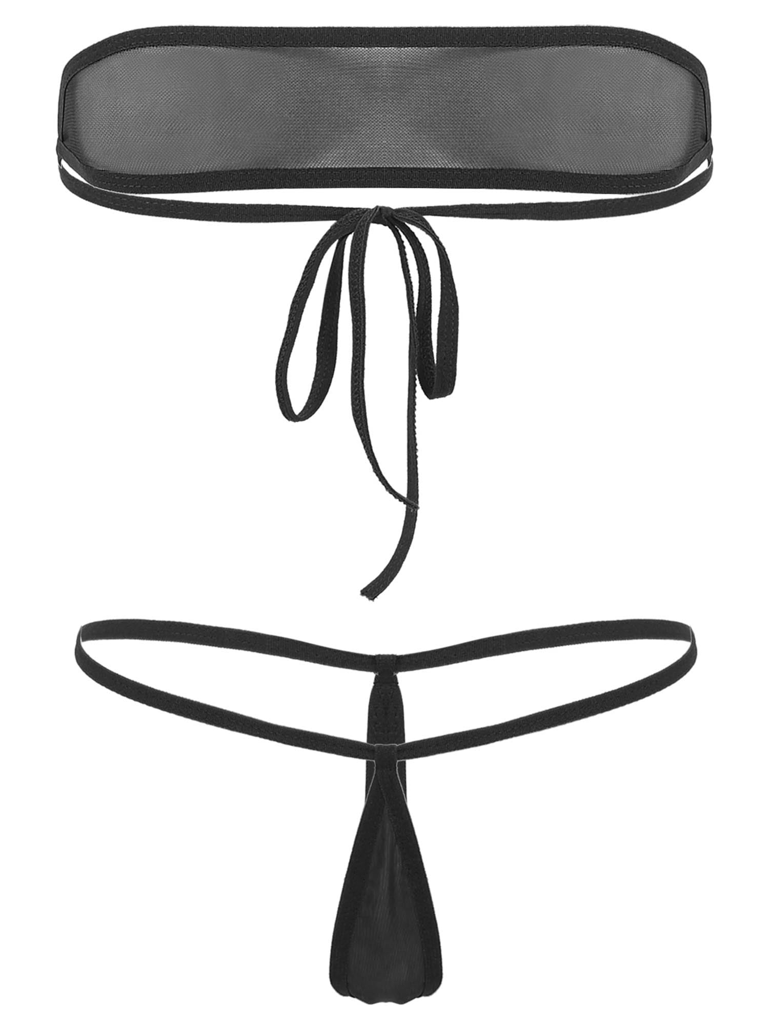 iEFiEL Women Sheer Mesh Lingerie Set Open Cups Bra Top with Crotchless  Briefs Underwear Black S