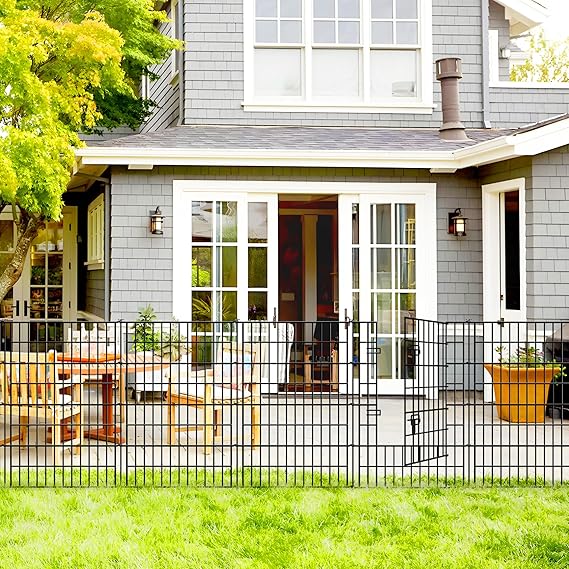 Metal Garden Fence 40 inch H x 28 inch W, 5 Panels (4 Panels + 1 Gate), Total 11.6 ft, No Dig Fence Rustproof Animal Barrier Fencing for Dog, Rabbits, and Patio,Yard