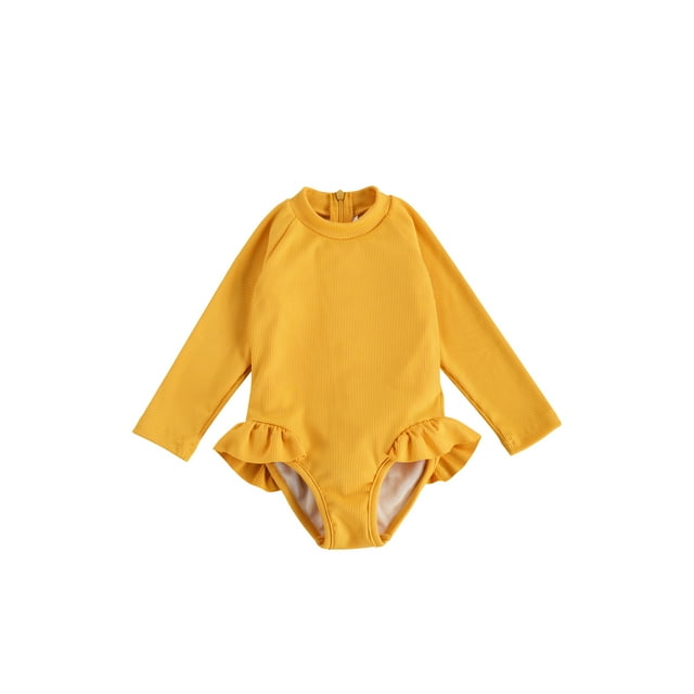 EYIIYE Baby Girls One Piece Swimsuit Zip Ruffled Long Sleeve Bathing Suit