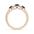 thumbnail image 2 of ANGARA Natural Round Sapphire Three Stone Halo Ring with Diamonds in 14K Rose Gold for Women (Size-5mm) | September Birthstone, Anniversary, Jewelry Gift for Women | Natural Blue Sapphire Ring, 2 of 9