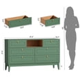 thumbnail image 6 of RichYa Green Dresser for Bedroom, 6 Drawer Dresser with Open Storage Shelf and Genuine Leather Pull Handles, Modern Chest of Drawers, 6 of 10