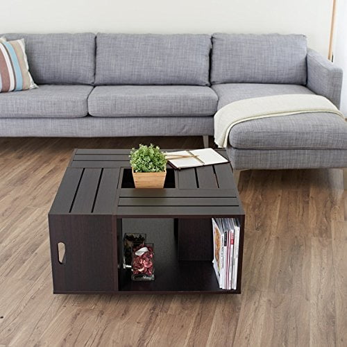 Rustic Square Crate Style Wood Like Coffee Table With Open Shelf And Storage In Espresso These Coffee Tables Offer Convenience Walmart Com Walmart Com