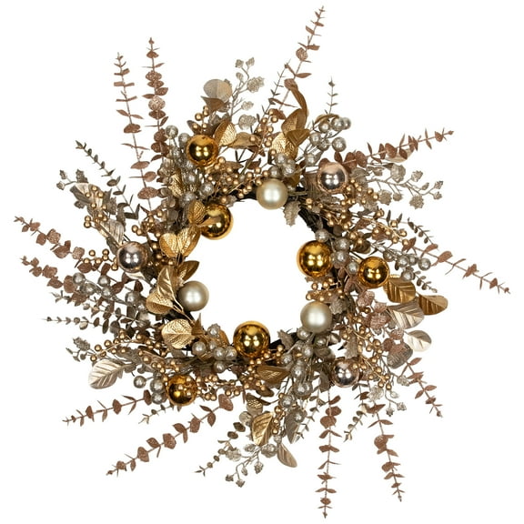Ornaments Holly and Berries Artificial Christmas Wreath - 30" - Gold and Copper Tone