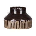 thumbnail image 1 of Urban Trends Collection 41507 Ceramic Round Vase with Irregular Narrow Lip & Short Neck, Banded Tribal Pattern Design Bottom, Gloss Finish - Dark Brown, 1 of 1