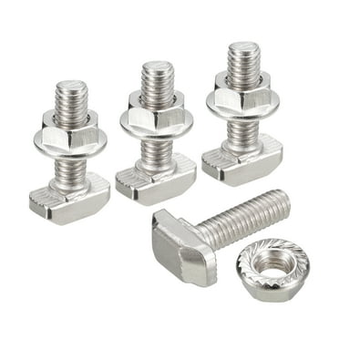 M6x20mm T Slot Drop in Bolt and M6 Hexagon Flange Nut Set 10 Sets T-Bolt for 30 Series Aluminum Profile