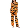 thumbnail image 4 of Fatuov 2-Piece Halloween Pajama Sets for Women, Long Sleeve Button-Down Shirt and Long Pant Loungewear Set with Pocket, Funny Ghost Pumpkin Print Sleepwear for Home, Party, 4 of 5