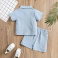thumbnail image 4 of RUTAYY Children Boys Outfit Setspure Color Stand Collar Short Sleeve with Button Elastic Shorts Breathable Comfortable 2-Pack Trendy Clothes, 4 of 5