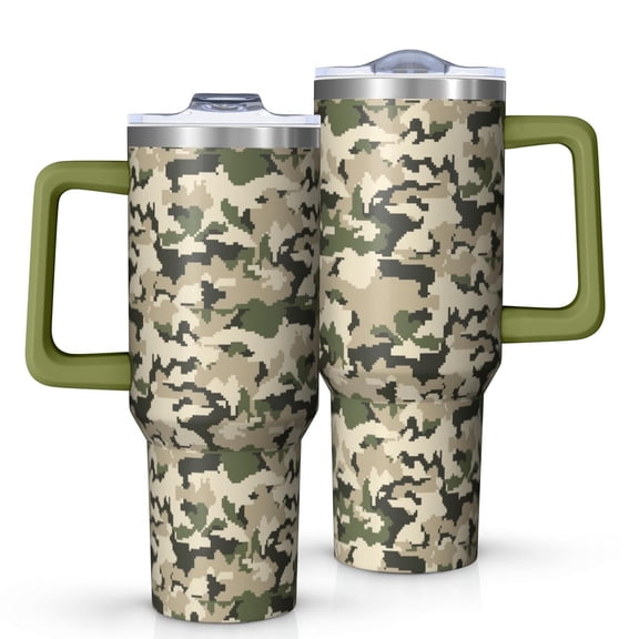 Camouflage 40oz Tumbler– Stainless Steel Insulated Tumbler with Handle and Straw, Large Capacity Travel Cup for Hot & Cold Drinks