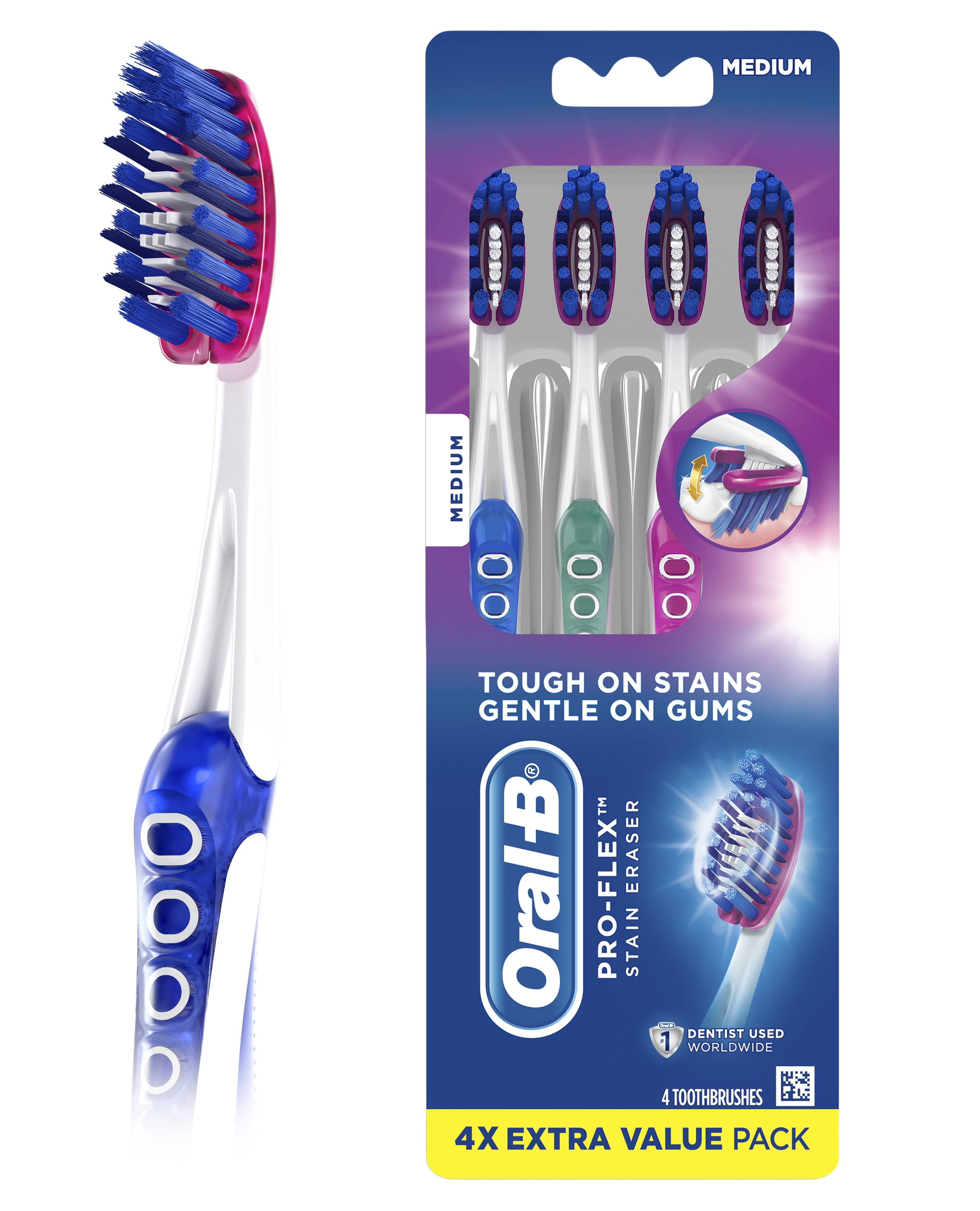 Oral-B Pro-Flex Stain Eraser Manual Toothbrush, Medium, 4 Ct