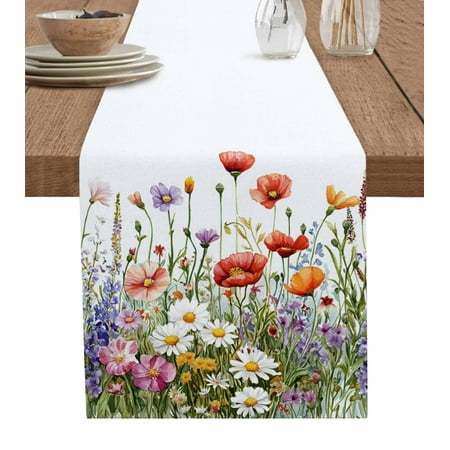 

Table Runner Dresser Scarf 18 x 72 Inch Spring Watercolor Red Pink Flower Wildflower Lavender Leaf Table Runners Non-Slip Heat Kitchen Dining Table Decor for Indoor Outdoor Home Party Decoration