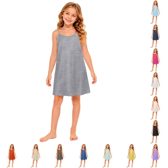 JAJAHO Girls Sleeveless Nightgown Spaghetti Strap Pajamas Dress For Kids Sleepwear, 5-14 Years