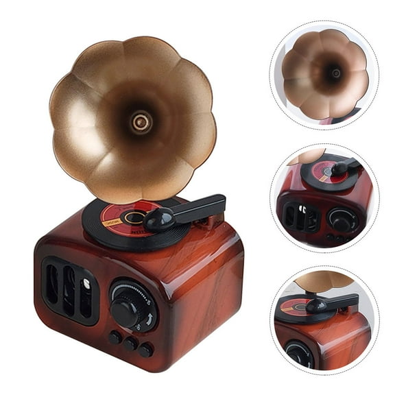 MUSEYA 1Pcs Dark Red Gramophone Music Box Decorative Clockwork Spring Powered Desk Decor