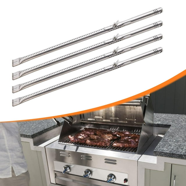 4 tubos de acero inoxidable para quemador de parrilla, repuesto para barbacoa, ideal para cocinar, acampar, hacer barbacoas en casa o hacer picnics.
