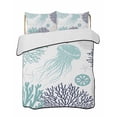 thumbnail image 2 of Teal Navy Blue Coastal Queen Size Down Alternative Comforter, Lightweight Comforter Quilt Bedding Set with Pillow Shams Coral Jellyfish Nautical All Seasons Bed Comforter Duvet Insert 90"x96", 2 of 7