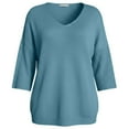 thumbnail image 4 of XAOFW Women's Sweater Solid Color 3/4 Sleeve V Neck Sweaters Everyday Wear Slim Fit Knitted Pullover Club Party Soft Breathbale Tops, 4 of 5
