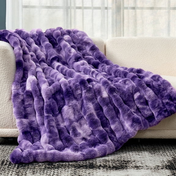 Cozy Bliss Faux Fur Throw Blanket, Double-Sided Plush Bubble Blanket, Ultra Soft Fuzzy Fluffy Blanket for Couch, Sofa, Bed and Living Room, Tie-dye Purple, 50" x 60"