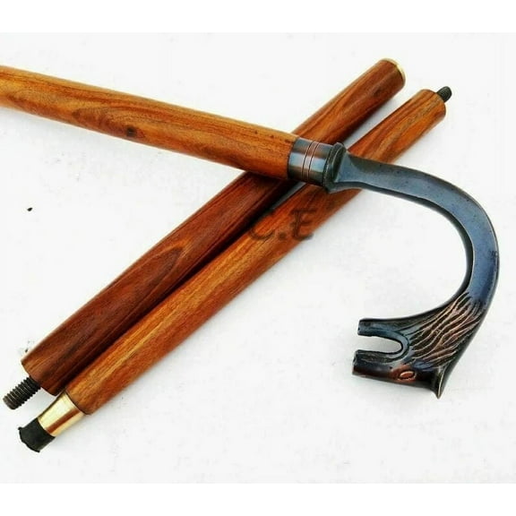 Wooden Walking Cane Stick | Beautiful Brass Wolf Antique Plated Head || New design Wolf Head cane for Men and Women ( Non Adjustable)