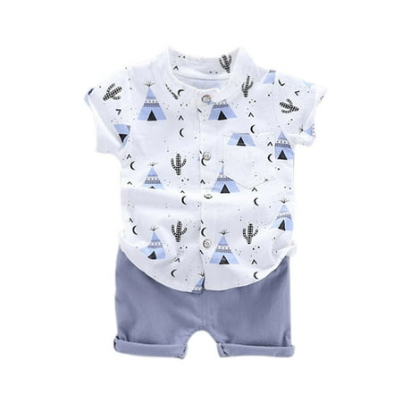 

Wozhidaoke Baby Boy Clothes Kids Boy s Outfits Cartoons Print Short Sleeve Button Down T-Shirts Solid Color Shorts 2PCS Set valentines day gifts for kids the boys