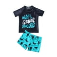 thumbnail image 3 of ITFABS Boy?s 2PCS Split Swimsuit Unique Letter Printed Short Sleeve Tops and Cartoon Dinosaur Shorts, 3 of 9