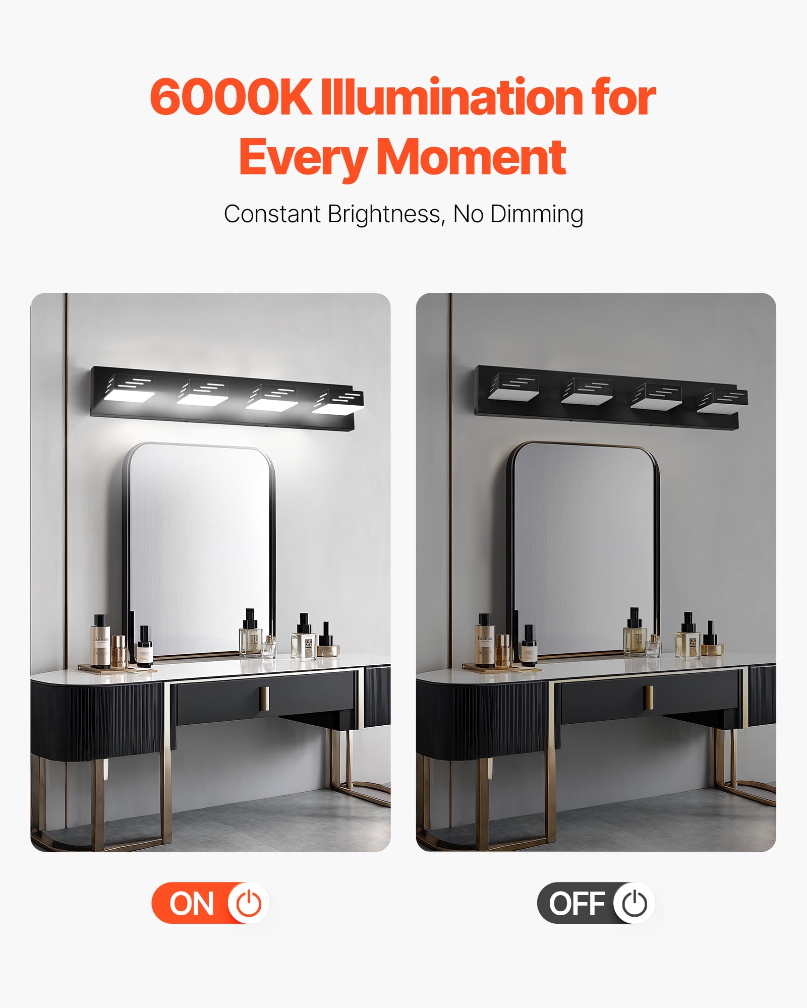 VEVOR 4-Light LED Modern Vanity Light Fixtures,25.59-Inch,Black Finish Bathroom Wall Lighting Fixture Over Mirror, with IP44 Waterproof, for Bathroom, Living Room, Bedroom, Hallway, Cool White 6000K