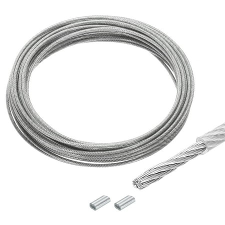 

33Ft(10M) Wire Rope 304 Stainless Steel Cable 1/4 (6 mm) Vinyl Coated with 2pcs Screw Chuck Transparent