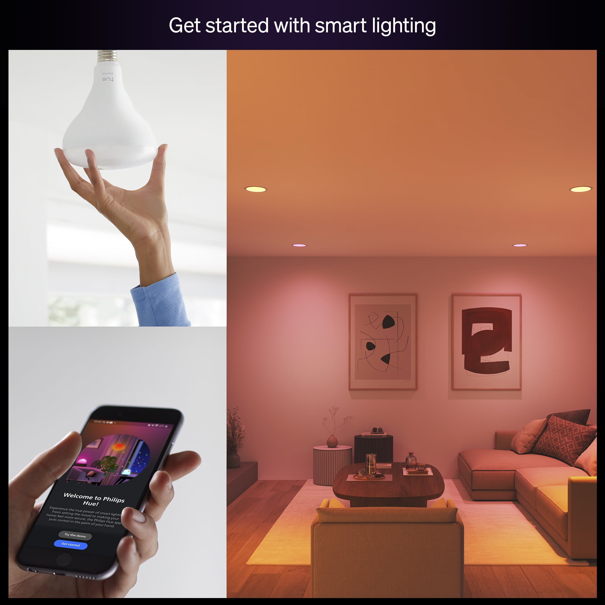 Philips Hue Essential White & Color Ambiance 65-Watt Equivalent (650lm) BR30 Flood Light Bulb (Medium Base) 2-Pack